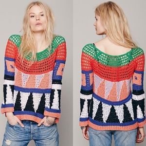 Free People Knit Pullover Geo Crochet L